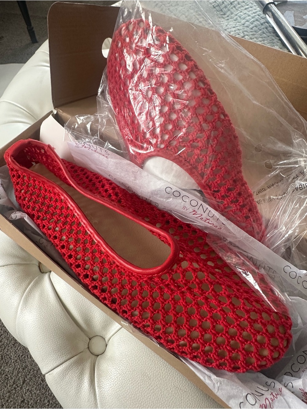 Anthropologie Red Woven Mesh Ballet Flats - Picture 4 of 5
